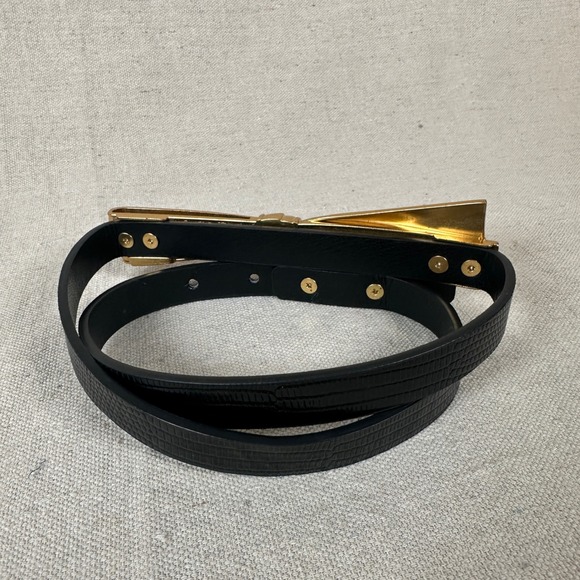 Bow statement belt thin skinny gold metal Black Lizard dark feminine dress - Picture 8 of 8